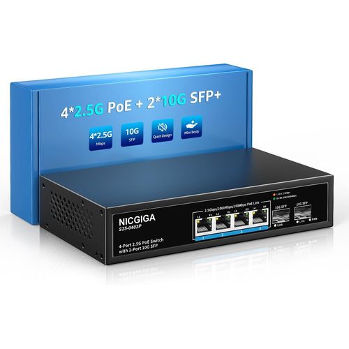 asas-4 Port 2.5G Poe Switch Unmanaged With 4 X 2.5Gb Base-T Poe+@78W + 2 X 10G Sfp Uplink,2.5Gbe Ieee802.3Af/At Power Over Ethernet Switch,Support Wifi6 Ap,Nas,4K Poe Camera Nvr.