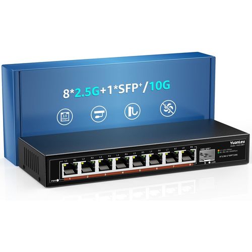 asas-8 Ports 2.5G Switch Ethernet De Bureau Non Administr Avec 10G Sfp,Capacit De Commutation 60Gbps,Compatible 100/1000/2500Mbps,Sans Ventilateur 2.5Gbe Network Switch Wall Mount