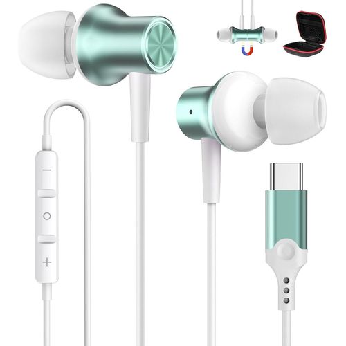 asas-Acocoubuy Ecouteurs Usb C Pour Samsung S25 A16 A55 A35 A36 A56 S24 S23 couteurs Usb Type C Filaire Casque Intra Auriculaire Magntique Avec Micro Pour Iphone 16E 16 15 Pixel 9 8A 7 Poco X7 Pro Cyan