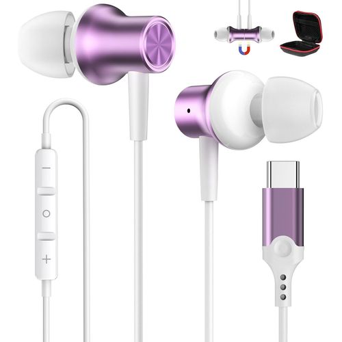 asas-Acocoubuy Ecouteurs Usb C Pour Samsung S25 A16 A55 A35 A36 A56 S24 S23 couteurs Usb Type C Filaire Casque Intra Auriculaire Magntique Avec Micro Pour Iphone 16E 16 15 Pixel 9 8A 7 Poco X7 Pro Violet