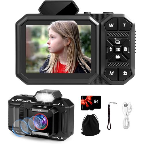 asas-Appareil Photo Numrique,4K Camera Vlog Avec Carte De 64 Go,Autofocus 48Mp,Zoom 12X,Appareil Photo Compact,Flash Et Anti-Vibrations,Digital Camera Pour Adulte tudiant Et Adolescents