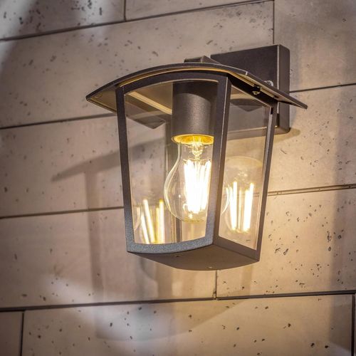 Asas-Appliquemurale D'extrieur clairage Noire Lanterne Diffuseur Transparent Led Ip44 E27 Face Vers Le Bas