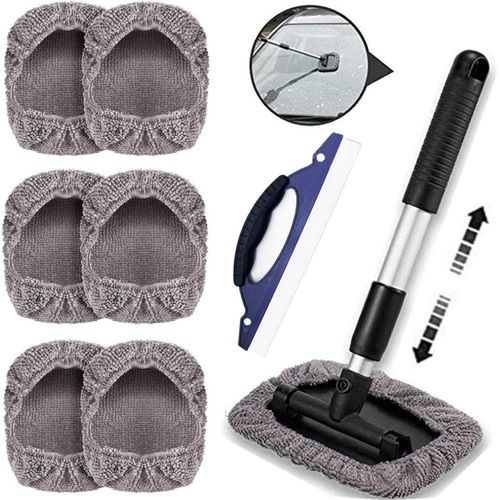 Asas-Autolavaggio Spazzola Set Avec 7 Couvercle De Brosse Microfibres,Nettoyage Pour Pare-Brise Kit De Nettoyant  Long Manche Tlescopique,27-45cm