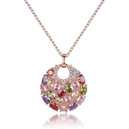 Asas-Collier Femme Collier Pendentif Collier Or Rose Collier Zircon Cubique Collier Pendentif Rond Multi-Pierre