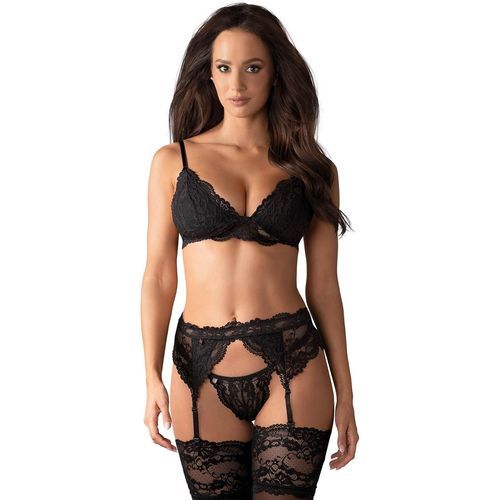 Asas-Ensemble Lingerie Femme 3 Ou 4 Pices: Soutien-Gorge,(Porte-Jarretelles),String Et Bandeau Pour Les Yeux En Satin,Fabrique Dans L'ue.