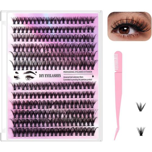 Asas-Faux Cils Individuel,30d+40d Kit Cils Extension De Cils Professionnel Prefait Volume Russe Bouquet,9-16mm Naturel Cluster Lashes D Curl Lgers Noir Rutilisable Fake Eyelashes(240pcs)