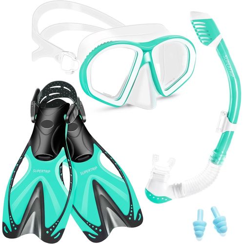 Asas-Kit De Plonge 3 Pices Pour Enfant Avec Palmes,Masque De Plonge Avec Verre Tremp,Palmes De Natation Rglables,Tuba Sec De Qualit Suprieure Pour Enfants Juniors