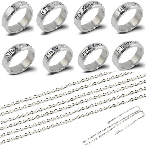 Asas-Kpop Bts Bagues Avec Collier,8 Pices Bagues Bts,Bts Bagues En Acier Titane,Collier Bts,Bijoux Bts,Kpop Bts Accessoire,Cadeau D'anniversaire Pour Fille Garcon Army