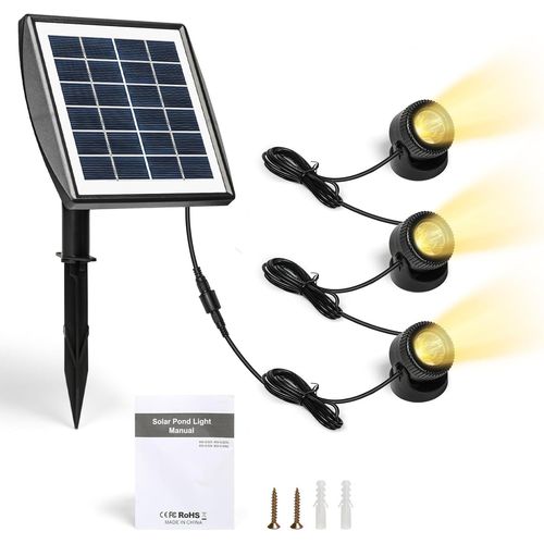 Asas-Lampes Solaires For Bassin Ip68 tanches  Led Submersibles Avec 3 Lampes Led Sous-Marines For Bassin Extrieur-Projecteur De Paysage For Aquarium,Rservoir,Piscine,Jardin (Blanc Chaud 32
