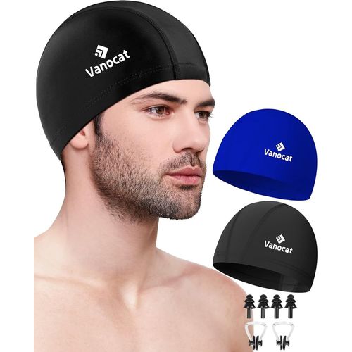 Asas-Lot De 2 Bonnets De Bain En Lycra Pour Homme Et Femme,Haute lasticit En Tissu lasthanne Pour Cheveux Longs/Courts,Bonnets De Bain Confortables Avec Bouchons D'oreilles Et Pince-Nez