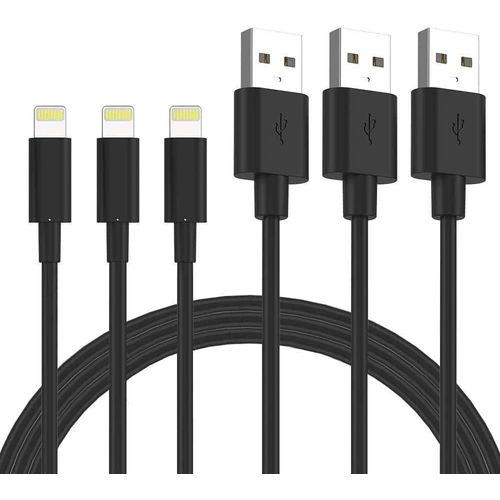 Asas-Lot De 3 Cble De Chargeur Iphone 1m,Mfi Certifi,Fil Lightning Charge Rapide Pour Iphone 11 Pro Xs Max Xr X 8 Plus 7 6s 6 Plus 5 Se Ipad,Cordon Noir