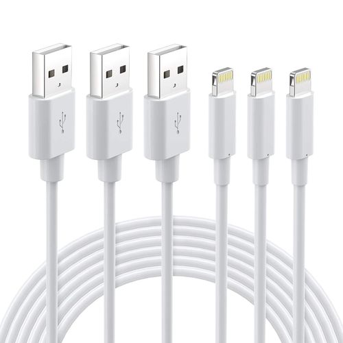 Asas-Lot De 3 Cble De Chargeur Lightning Certifi Mfi 2m Blanc,Pour Iphone 12 Pro Max 11 Pro Xs Max Xr X 8 7 6s Plus/8 7 6s 6 5 Se 5c/Ipad Pro/Airpods Pro,Fil Ultra Rsistant