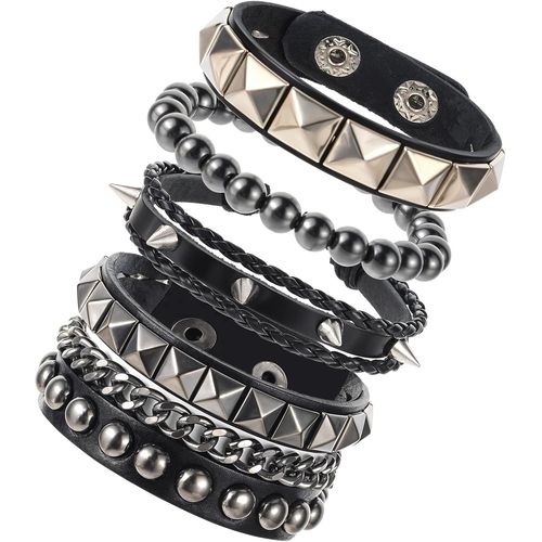 Asas-Lot De 4 Bracelets Punk Rock Clouts En Cuir Pour Homme Et Femme,Bracelet Manchette En Cuir Des Annes 80,Accessoires Emo Punk,Grunge,Pour Homme Et Femme,Taille Unique,Simili Cuir,Clout