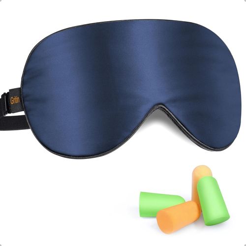 Asas-Masque De Nuit,Masque De Sommeil,Anti-Lumire Ultra-Douce & Confortable 100% Soie Naturelle Avec Sangle Rglable Et Bouchons D'oreille Pour Homme/Femme,Bleu Fonc