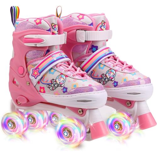 Asas-Patins  Roulettes Fille,Roller Enfant Avec 4 Roues Lumineuses,Taille Ajustable,Scurit 3 Points,Rollers Quad Pour Filles,Garons Et Dbutants