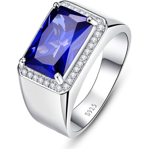Asas-Saphir 7 Carats-Bague En Onyx Noir Pour Homme-En Argent Sterling 925-Taille Rectangulaire-Saphir Bleu Avec Zircone Cubique Blanc-Taille 49,3(15,7) 72(22,9)