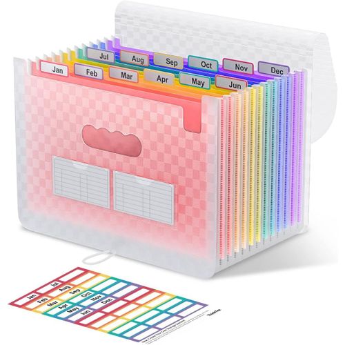 Asas-Trieur A4,12 Compartiments Trieur Document,Rangement Papier Administratif,Range Document Avec Intercalaire,Support De Rangement Pour Bureau Avec Couvercle,Format A4/Lettre-Rose