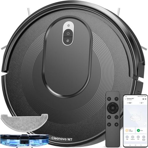 asas456-2800Pa Aspirateur Robot Laveur,Aspirateur Robot 2 En 1,Cleanova W7 Robot Aspirateur Aspiration Puissante 120Min D'Autonomie,Alexa/App/Ifttt,Idal Pourtapis Sols Durs,Ultra-Mince Silencieux