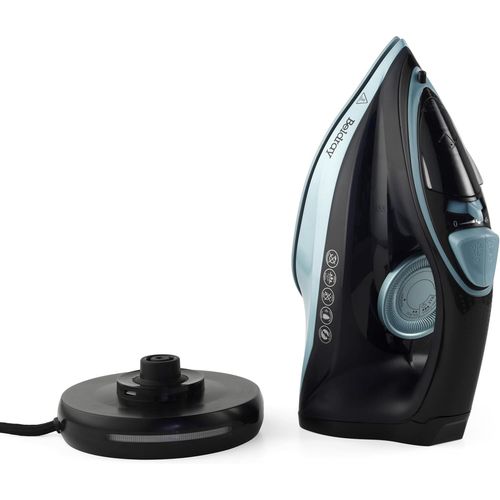 asas456-Beldray Fer  Repasser 2600W,Semelle En Cramique,Fer 2 En 1 Avec Ou Sans Fil,Fonction Anti-Calcaire,Poigne Ergonomique,Rglage De Temprature Prcis,Noir Et Bleu