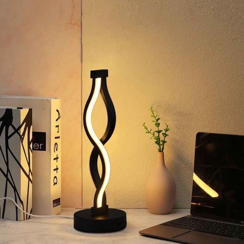 Asas456-Led Double Vague Lampe De Table Noir,Luminosit Rglable 12w Blanc Chaud Led Lampe De Table,Design Unique Pour Bureau,Chambre  Coucher,Salon