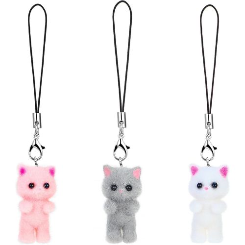 Asas456-Lot De 3 Pendentifs De Tlphone Portable En Forme De Chat,Chane Courte Et Mignonne Pour Tlphone Portable,Porte-Cls,Sac  Main,Sac  Dos,Cadeau Pour Fille,Katze 1,38 * 0,65 Zoll,Lnge