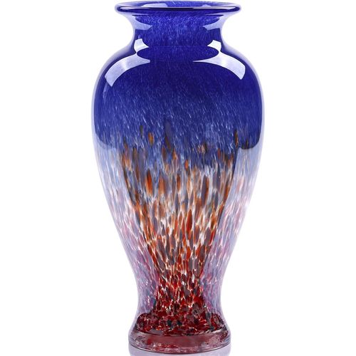 Asas456-Vase En Verre Souffl Bleu De 30cm,Vase En Verre Opaque Color,D'art  Large Ouverture Au Design Unique Pour La Dcoration De La Maison,Salon,Table  Manger Dcoration(Bleu)