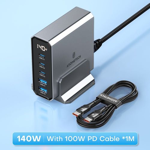Asometabou- Chargeur Rapide 140w Gan Usb Type C  Ports Multiples Qc4.0 Pd,Pour Macbook,Ordinateur Portable,Tablette,Iphone 14 Samsung S23 - Type Eu Plug-140w With Pd Cable #A