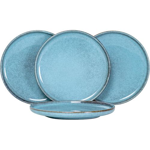 Assiette  Dessert Ronde, Service De Table En Grs Glaure Pour 4 Personnes, Assiettes  Dner/Assiette Menu/Accessoires De Table En Couleur Bleu De 20 Cm - Lave-Vaisselle Convient