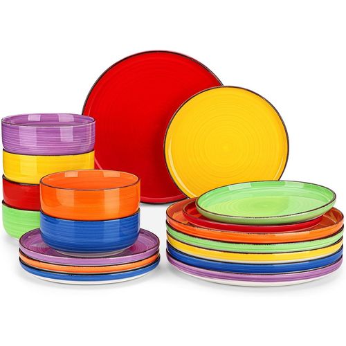 Assiette Service De Table, Bas Dsign Plat, 6 Assiettes Plates, 6 Assiettes  Salade, Et 6 Saladiers, Service De Table 6 Personnes, 18 Pices, Multicolor