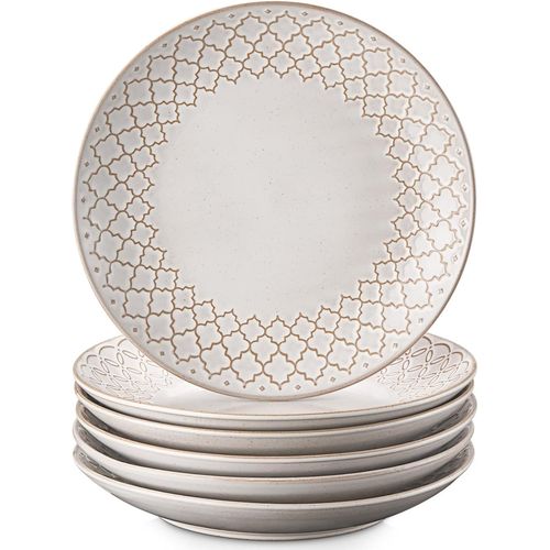 Assiettes  Dessert, 22cm Assiettes  Salade En Grs, Assiettes Plates De Service En Relief Pour Apritif, Petit-Djeuner, Sushi, Rsistant Aux Rayures | Lot De 6, Vintage Blanc