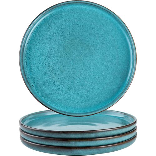 Assiettes  Dessert, 4 Pices Assiette Plate  Dner - 20cm, Service De Table En Grs Assiette Creuse Bleu Pour Salade/Fruit/Gteau - Glaure Ractive