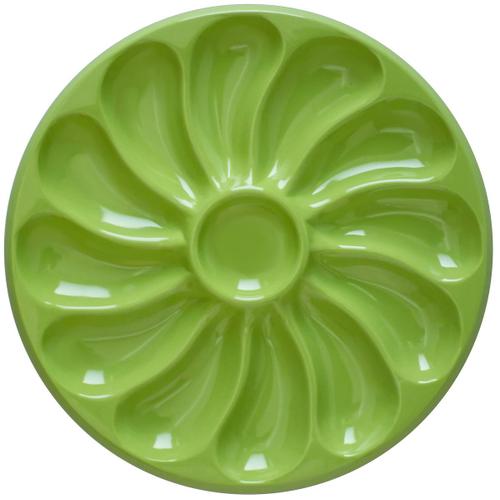 Assiettes A Huitres Couleur Vert Clair Fluo 12 Compartiments +1 Pour Le Citron, Sauce. Fabrication Franaise Diamtre 30.5 Cm