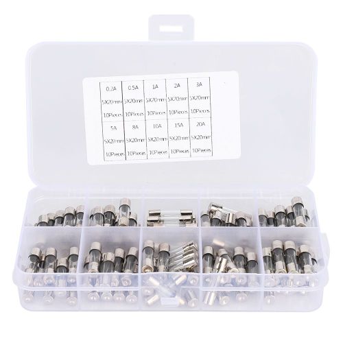 Assortiment De 100 Fusibles A Tube En Verre 5 X 20 Mm 0,2/0,5/1/2/3/5/8/10/15/20 A Avec Boite En Plastique