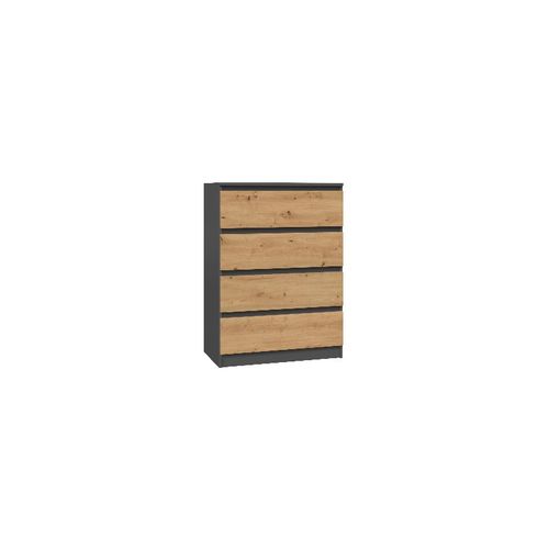 Aster T4 - Commode Moderne 4 Tiroirs - 97x70x40 - Meuble De Rangement - Style Scandinave - Gris&chne