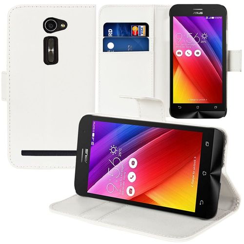 Etui Portefeuille Pour Asus Zenfone 2 Ze500cl/ Zenfone 2e Z00d Support Video Cuir Pu - Blanc