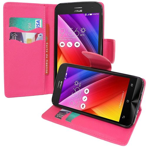 Etui Portefeuille Pour Asus Zenfone 2 Ze500cl/ Zenfone 2e Z00d Support Video Cuir Pu Effet Tissu - Rose