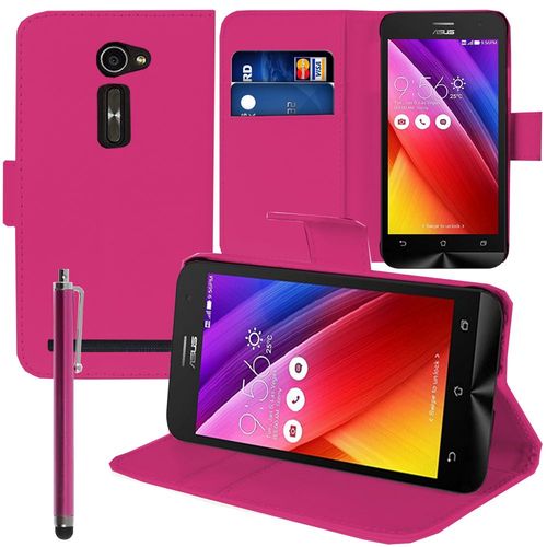 Etui Portefeuille Pour Asus Zenfone 2 Ze500cl/ Zenfone 2e Z00d Support Video Cuir Pu - Rose + Stylet