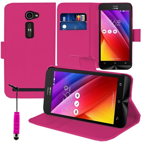 Etui Portefeuille Pour Asus Zenfone 2 Ze500cl/ Zenfone 2e Z00d Support Video Cuir Pu - Rose + Mini Stylet