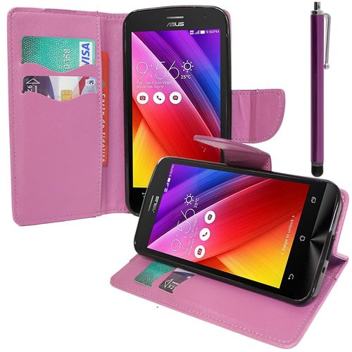 Etui Portefeuille Pour Asus Zenfone 2 Ze500cl/ Zenfone 2e Z00d Support Video Cuir Pu Effet Tissu - Violet + Stylet