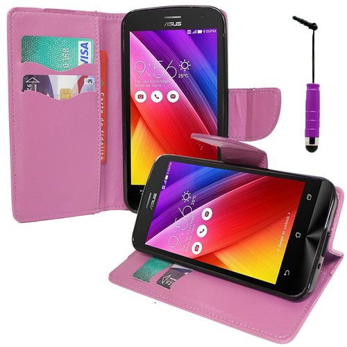 Etui Portefeuille Pour Asus Zenfone 2 Ze500cl/ Zenfone 2e Z00d Support Video Cuir Pu Effet Tissu - Violet + Mini Stylet