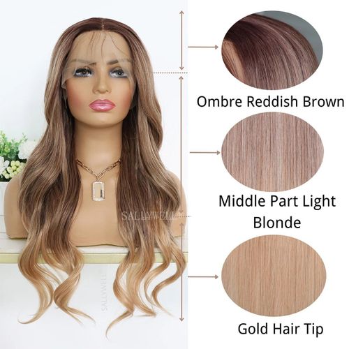 At Wave Ombre Blonde Lace Front Wig,Perruques Synthtiques,Cheveux Ultraviolets,Aspect Naturel,Racines Fonces,3 Tons,Degr De Chaleur,13x4 - Type Gradient Brown