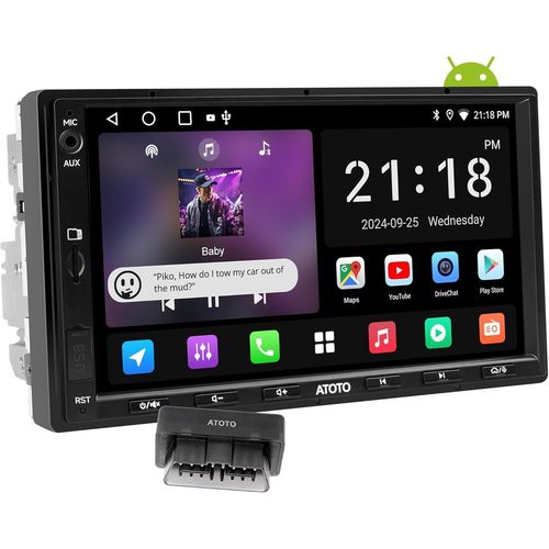 Atotoexcel A5l Autoradio Android 2 Din, 7 Pouces Carplay Sans Fil Et Android Auto Sans Fil, Autoradio Carplay Avec 24-B Eq Dsp, 2g+32g, Tethering De Wifi/Bt/Usb, Suivi Gps, Mirrorlink