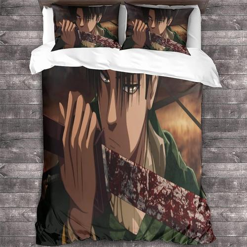 Attack On Titan Japon Housse De Couette,Parure De Lit Avec Housse De Couette Anime ImprimE En D,Microfibre,Fermeture Clair RoiXcm 140 X 200 Cm