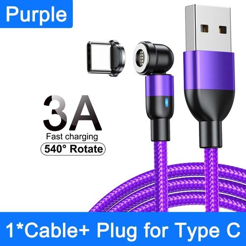 Aufu-Cble Micro Usb/Type-C Magntique 3a Rotatif  540  Pour Recharge Rapide,Cordon De Chargeur Aimant Pour Iphone Xiaomi Poco - Type Purple For Type C-2m