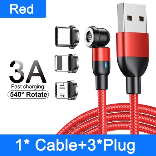 Aufu-Cble Micro Usb/Type-C Magntique 3a Rotatif  540  Pour Recharge Rapide,Cordon De Chargeur Aimant Pour Iphone Xiaomi Poco - Type Red With 3tips-1m
