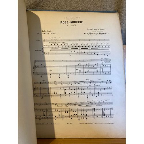 Auguste Bosc Rose-Mousse Entracte Partition Violon Piano Hayot Ed. A. Bosc