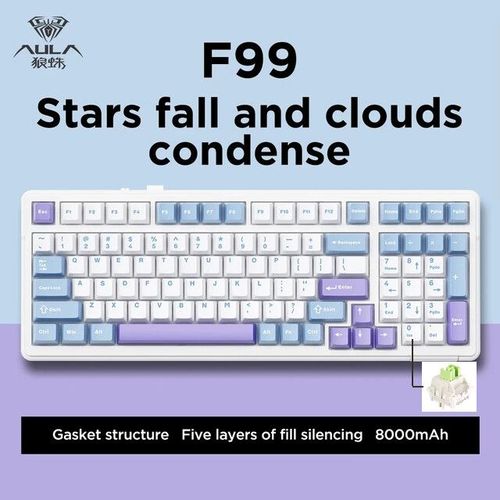 Aula-Clavier mcanique de jeu F99,3 modes,2.4g,sans fil,Bluetooth,filaire,change  chaud,joint PBT,RVB,jeux,type 99 prdire - Type Purple and White #A