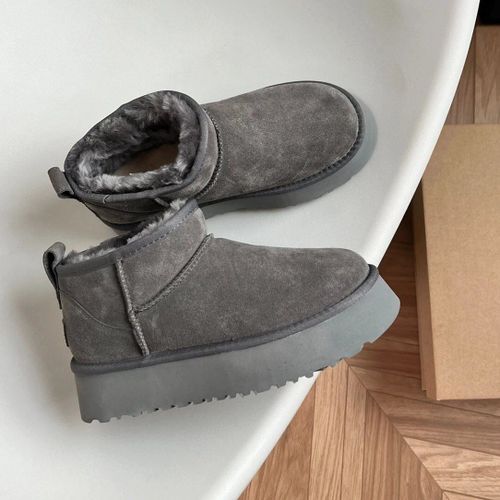 Australie-Pantoufles En Fourrure Tazzy Pour Femmes,Bottes De Neige Classiques,Ultra Mini,Daim,Laine,Tasman,Chaud, Enfiler,Chaussures Grises,Plate-Forme,Hiver - 38