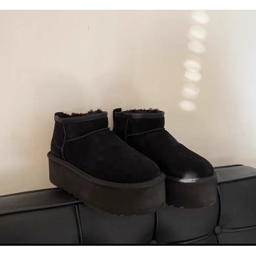 Australie-Pantoufles En Fourrure Tazzy Pour Femmes,Bottes De Neige Classiques,Ultra Mini,Daim,Laine,Tasman,Chaud, Enfiler,Chaussures Grises,Plate-Forme,Hiver - 34