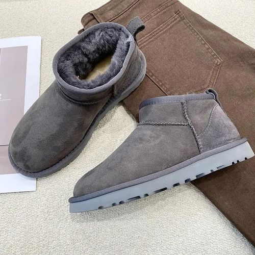 Australie-Pantoufles En Fourrure Tazzy Pour Femmes,Bottes De Neige Classiques,Ultra Mini,Daim,Laine,Tasman,Chaud, Enfiler,Chaussures Grises,Plate-Forme,Hiver - 43